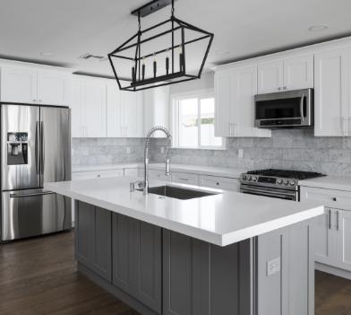 a kitchen with a sink and a window